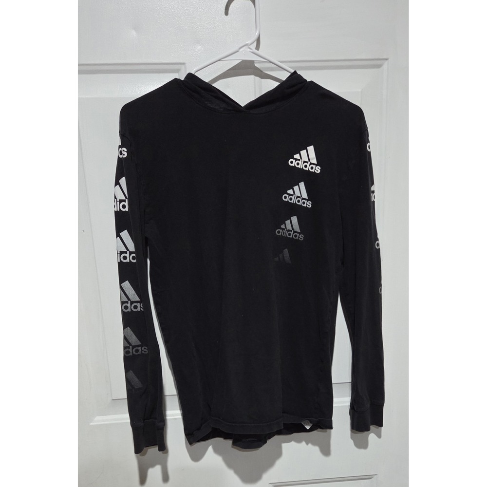 Adidas Black Long Sleeve Hooded Shirt Boys Youth L (14/16)